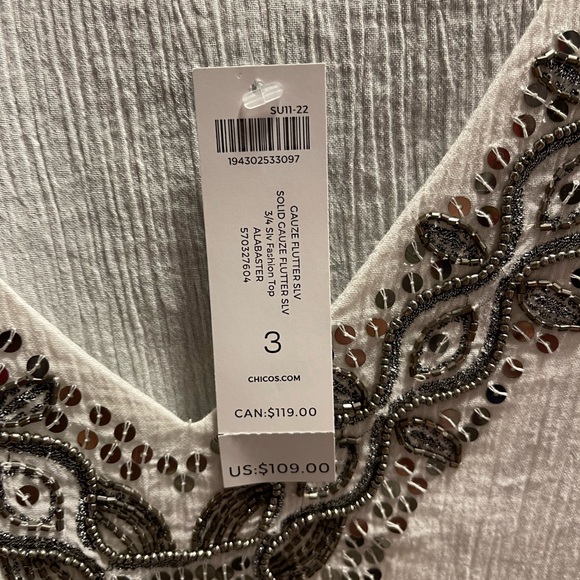 Chico's embellished off white top size 3 (xl) NWT-Pretty! - Picture 2 of 5